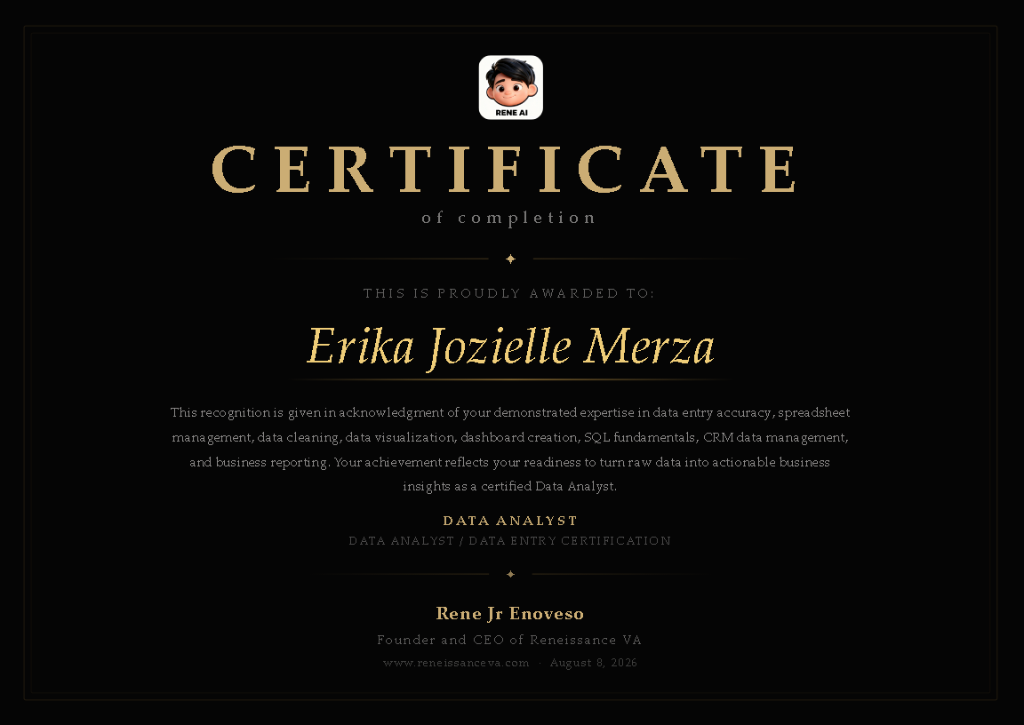 Data Analyst/Data Entry Certificate